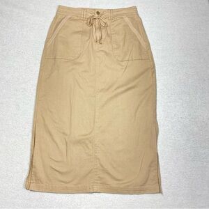 Falls Creek Midi Skirt Women's M Beige Tie Waist Pockets Split Hem Casual Boho